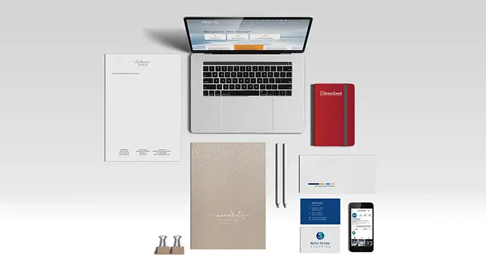 Various print and media products from the external marketing agency die marketingarchitekten